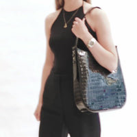 FARRAH hobo bag - Croco Black